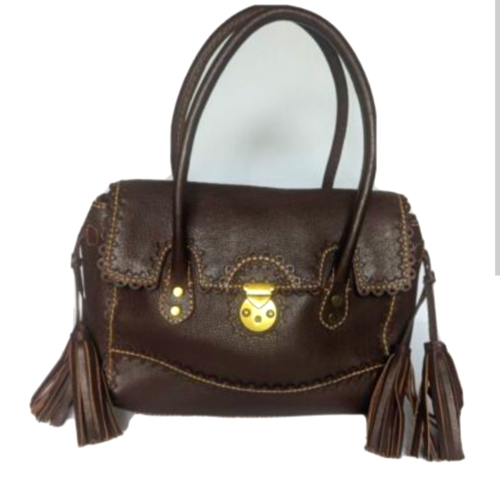 Isabella Fiore Catherine Casablanca Brown Tassel Leather Satchel